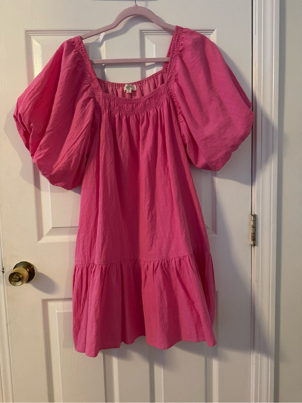 Women’s entro Bright Pink Balloon Sleeve Cotton Dress Size M EUC
